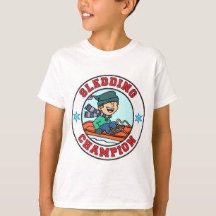 Sledding Champion Tecknad Boy Tee Shirt