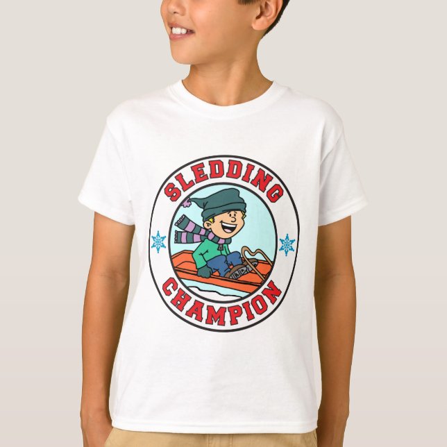 Sledding Champion Tecknad Boy Tee Shirt (Framsida)