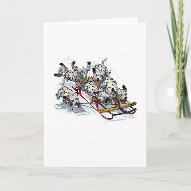 Sledding Dalmatian valper Helgkort (Framsida)