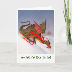 Sledding Dragon Season hälsningar Helgkort
