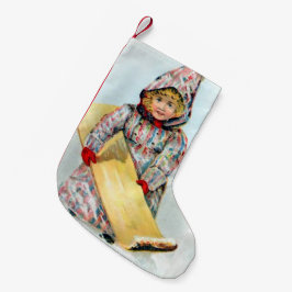 Sledding flicka för vintagevinter liten julstrumpa