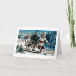 Sledding för barn helgkort