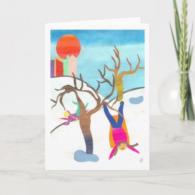 Sledding i Central Park Helgkort (Framsida)