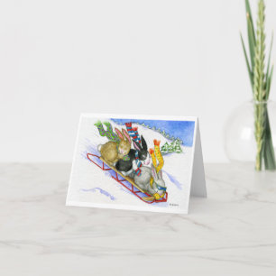 Sledding kaniner helgkort