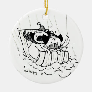 Sledding mops julgransprydnad keramik