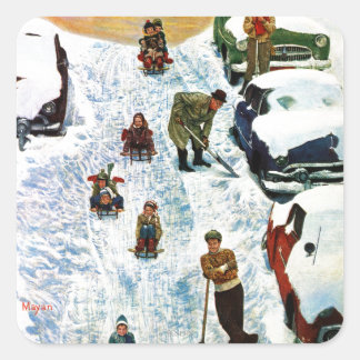 Sledding och gräva ut fyrkantigt klistermärke