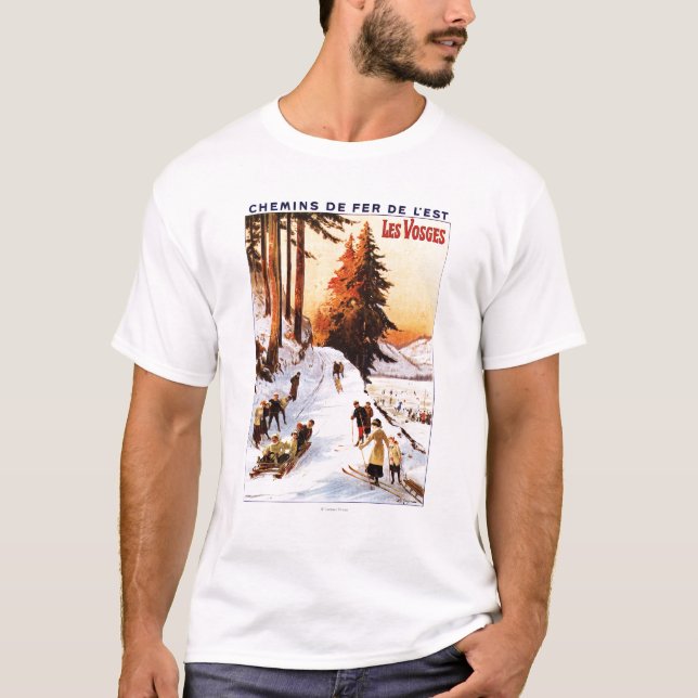 Sledding och skida på den Vosges affischen T Shirt (Framsida)