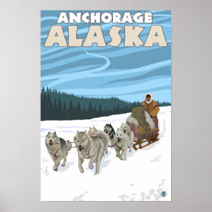 Sledding plats för hund - ankring, Alaska Poster
