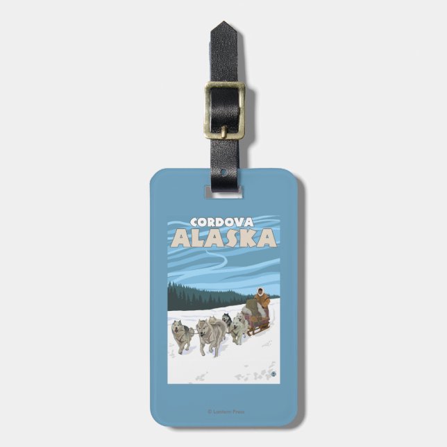 Sledding plats för hund - Cordova, Alaska Bagagebricka (Vertikal Framsida)