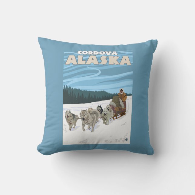 Sledding plats för hund - Cordova, Alaska Kudde (Framsida)