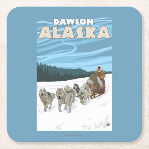 Sledding plats för hund - Dawson, Alaska Underlägg Papper Kvadrat