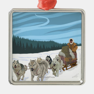 Sledding plats för hund - Iditarod, Alaska Julgransprydnad Metall