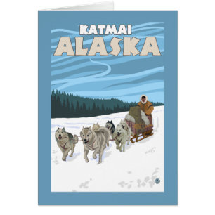Sledding plats för hund - Katmai, Alaska Hälsningskort