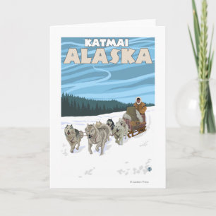 Sledding plats för hund - Katmai, Alaska Helgkort