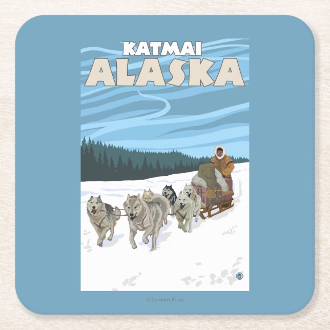 Sledding plats för hund - Katmai, Alaska Underlägg Papper Kvadrat (Framsidan)