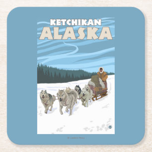 Sledding plats för hund - Ketchikan, Alaska Underlägg Papper Kvadrat