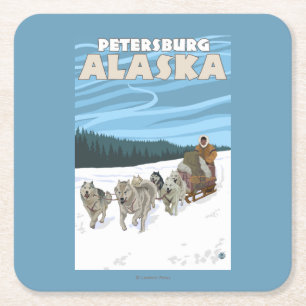 Sledding plats för hund - Petersburg, Alaska Underlägg Papper Kvadrat