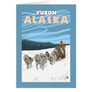Sledding plats för hund - Yukon, Alaska Hälsningskort