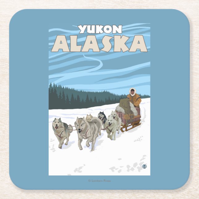 Sledding plats för hund - Yukon, Alaska Underlägg Papper Kvadrat (Framsidan)