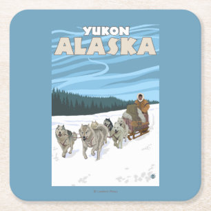Sledding plats för hund - Yukon, Alaska Underlägg Papper Kvadrat