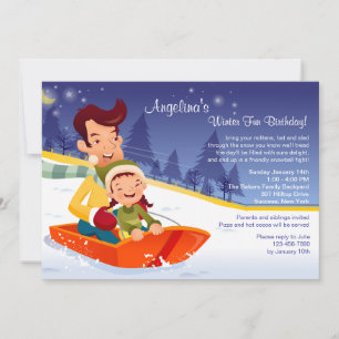 Sledding Roligt Winter Birthday-inbjudan Inbjudningar