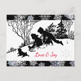 Sledding Silhouette/ Snowflake Vykort