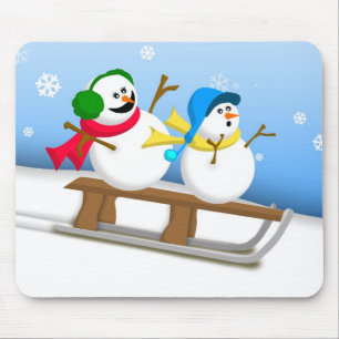 Sledding snögubbear Mousepad Musmatta
