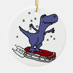 Sledding tecknad för rolig T-rex Dinosaur Julgransprydnad Keramik