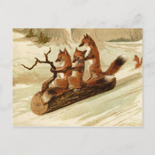 Sledding vykort för rävvintagejul