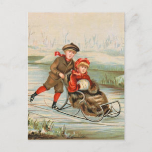 Sledding vykort för vintagevinter
