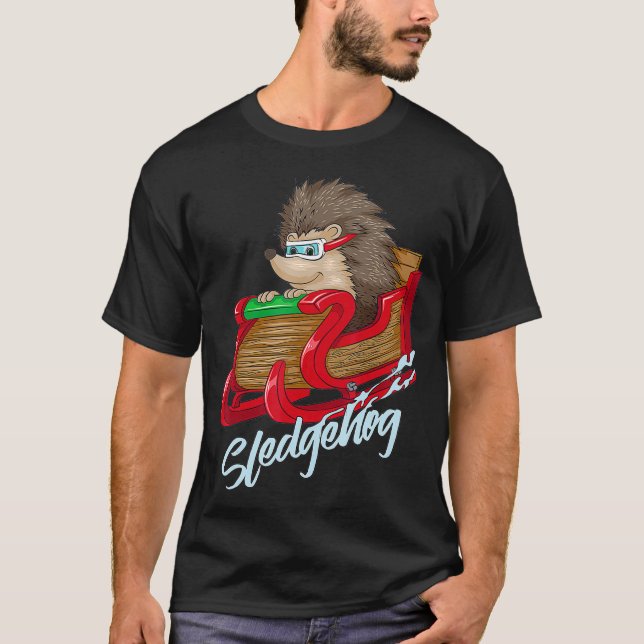 Sledgehog Funny Hedgehog Sleigh Pet jul Gif T Shirt (Framsida)