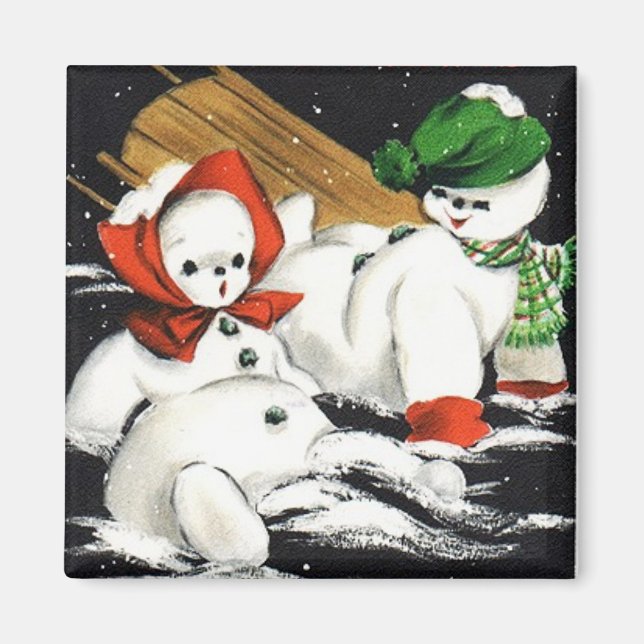 Sleding Snö Kids Vintage Magnet (Framsidan)