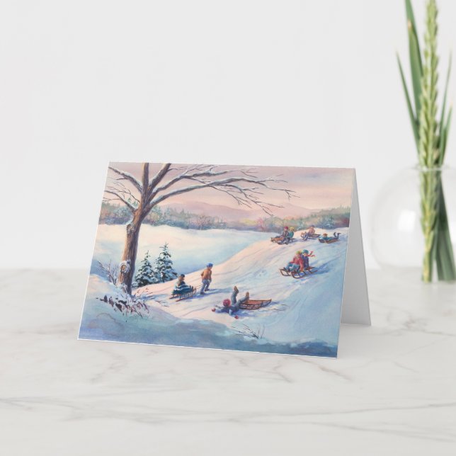 SLEDS, KIDS & SNÖ av SHARON SHARPE Helgkort (Framsida)