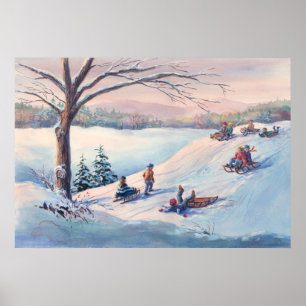 SLEDS, KIDS & SNÖ av SHARON SHARPE Poster