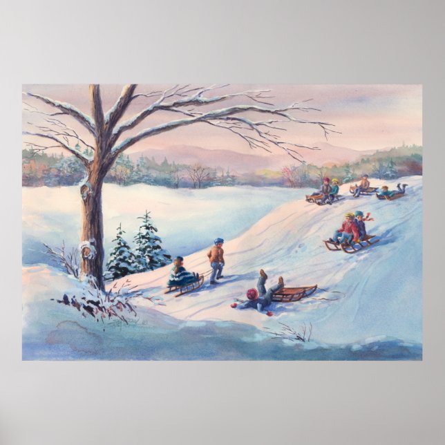 SLEDS, KIDS & SNÖ av SHARON SHARPE Poster (Framsidan)