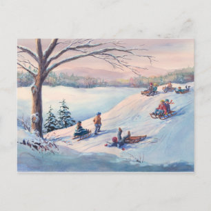 SLEDS, KIDS & SNÖ av SHARON SHARPE Vykort
