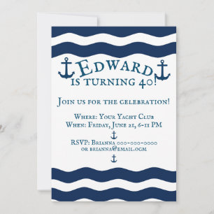 Sleek Anchor Nautical Anpassningsbar Birthday-inbj Inbjudningar