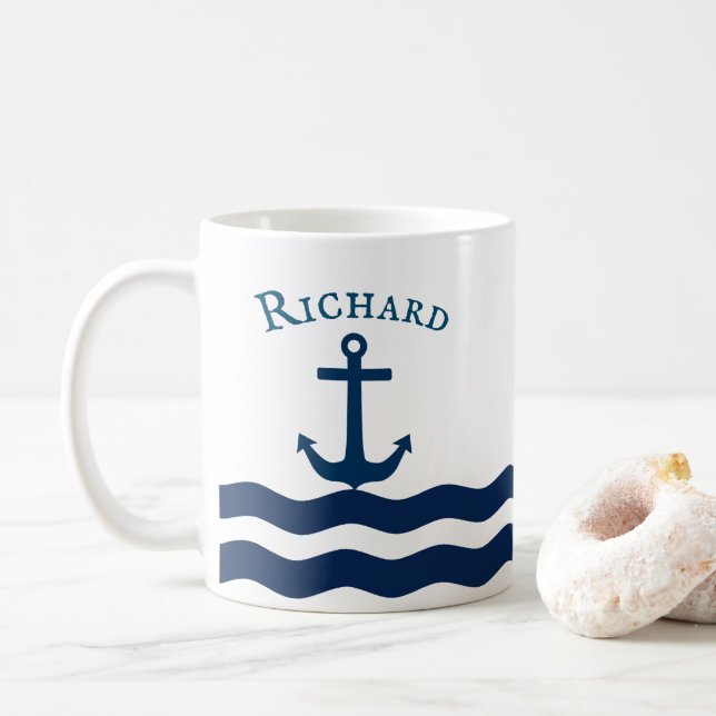 Sleek Anchor Nautical Anpassningsbar Kaffemugg (Med munk)