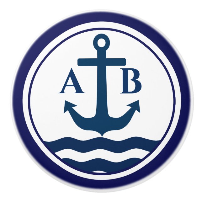 Sleek Anchor Nautical Initialer Anpassningsbar Knopp (Framsidan)