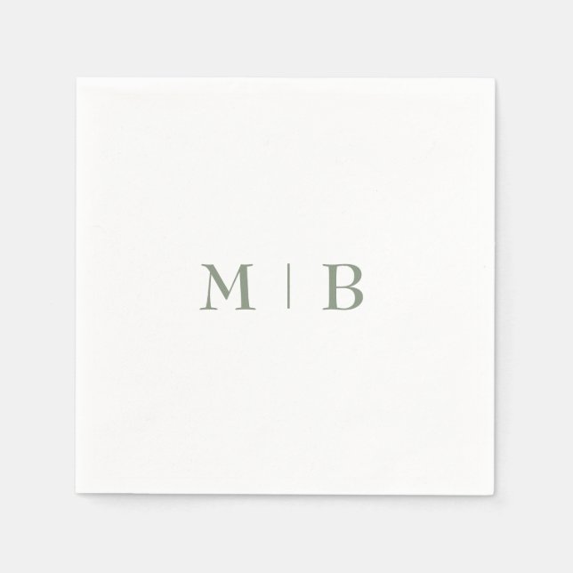 Sleek and Simple Sage Monogram Bröllop Cocktail II Pappersservett (Framsidan)