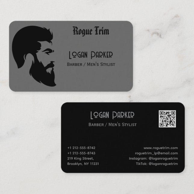Sleek Black Barber Men's Stylist Minimalist Visitkort (Fram/baksida)