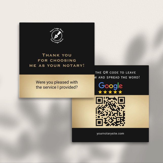 Sleek Black Google Review QR Code Notary Marknadsf Fyrkantigt Visitkort (Skapare uppladdad)
