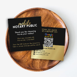 Sleek Black & Guld Google Review QR Code Notary Fyrkantigt Visitkort