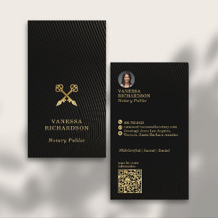 Sleek Black & Guld Vågigt Skeleton Nyckel Notary Q Visitkort
