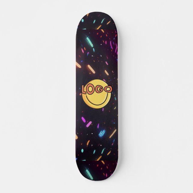 Sleek Black med Neon Sprinkles Rave Party Vibes Mini Skateboard Bräda 18,5 Cm (Framsida)