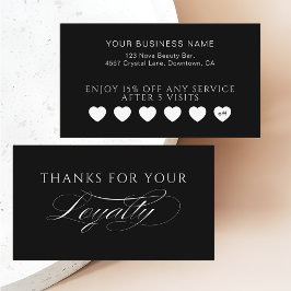 Sleek Black Modern Hearts Customer Loyalty Cards Lojalitetskort