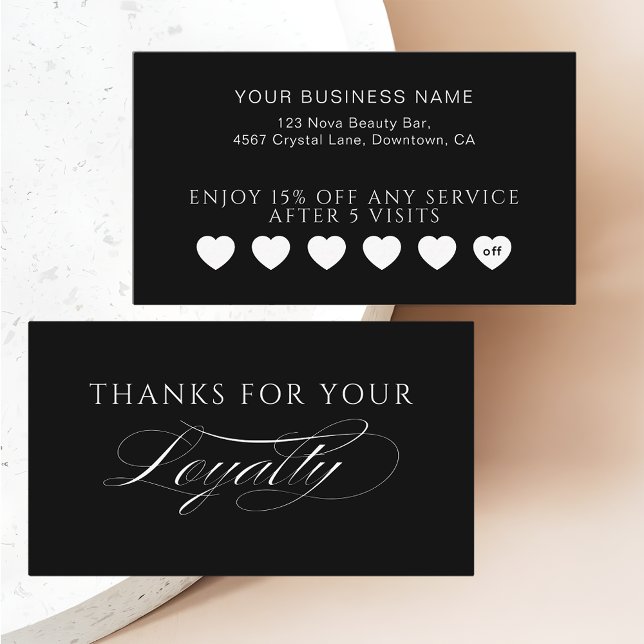 Sleek Black Modern Hearts Customer Loyalty Cards Lojalitetskort (Skapare uppladdad)
