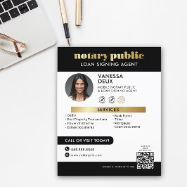 Sleek Black och Guld Notary QR-kodfoto Flygblad