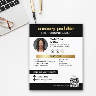 Sleek Black och Guld Notary QR-kodfoto Flygblad