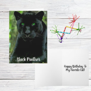 Sleek Black Panther Cat med Grönt Öga Kort